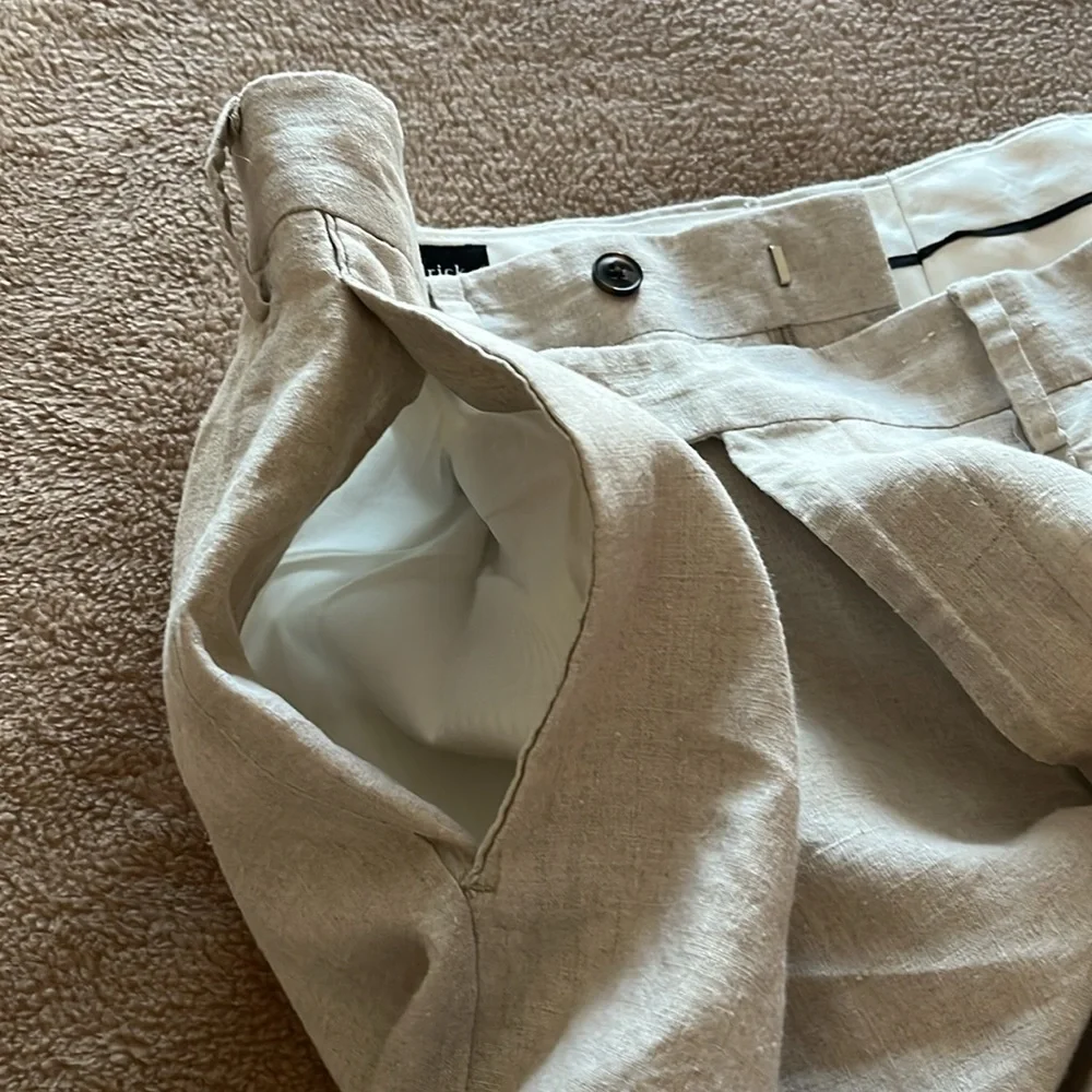 Paul Frederic Pleated Linen Pants Casual  Cream/Tan